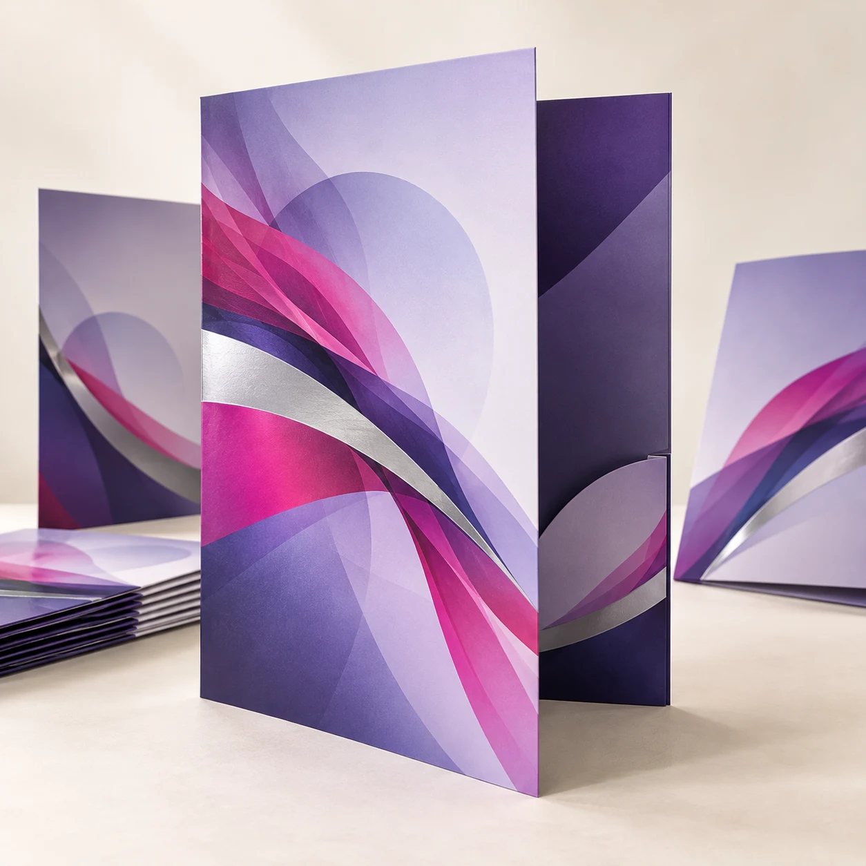 Kolorowa prezentacja produktu Foldery składane A3 do A4, 4+4 cmyk