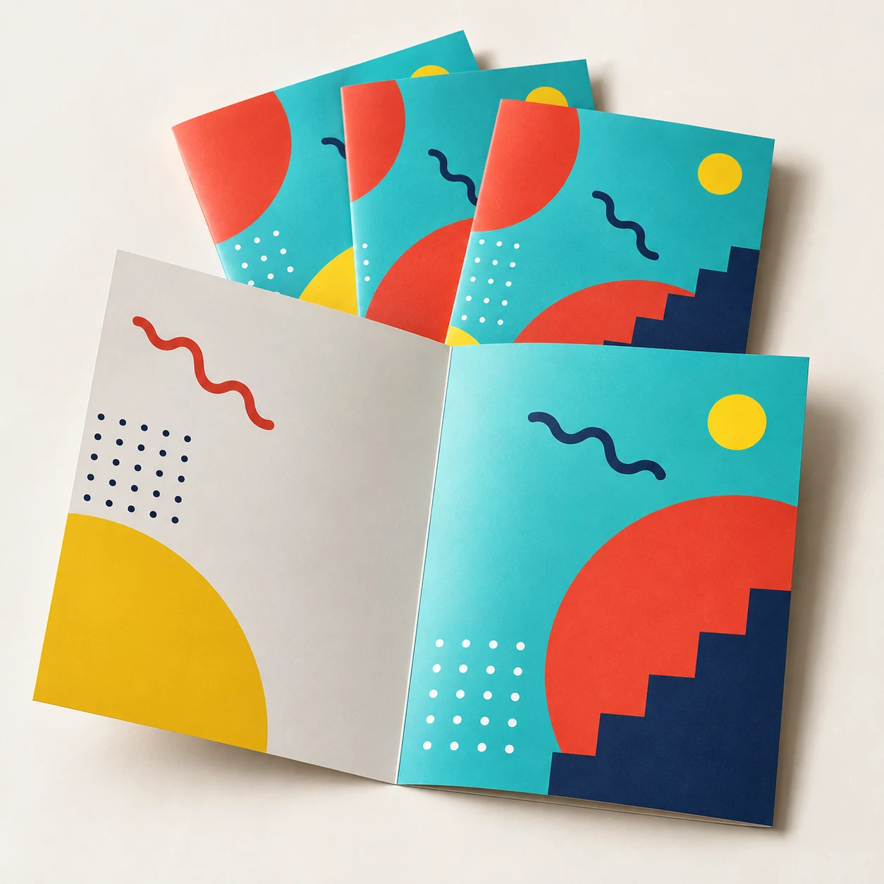 Kolorowa prezentacja produktu Foldery składane A4 do A5, 4+4 cmyk, kreda 200gr